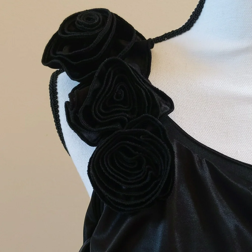 NWT City Triangles Black Satin One Shoulder Mini Dress - Picture 2 of 5